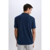 Defacto E1207 Lacivert Regular Fit Kısa Kollu Krinkıl Polo Tişört