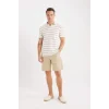 Defacto C7684 Bej %100 Pamuk Regular Fit Gabardin Bermuda Şort