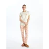 LCW DREAM Ekru Bisiklet Yaka Baskılı Kısa Kollu Kadın Pijama Takımı