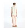 LCW DREAM Ekru Bisiklet Yaka Baskılı Kısa Kollu Kadın Pijama Takımı