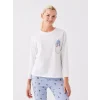 LCW Young Mavi Bisiklet Yaka Baskılı Uzun Kollu Kadın Pijama Takımı