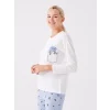 LCW Young Mavi Bisiklet Yaka Baskılı Uzun Kollu Kadın Pijama Takımı