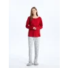 LCW DREAM Kirmizi Bisiklet Yaka Düz Uzun Kollu Kadın Pijama Üst