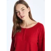 LCW DREAM Kirmizi Bisiklet Yaka Düz Uzun Kollu Kadın Pijama Üst