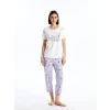 LCW Young Lila Bisiklet Yaka Baskılı Kısa Kollu Kadın Pijama Takımı