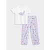 LCW Young Lila Bisiklet Yaka Baskılı Kısa Kollu Kadın Pijama Takımı