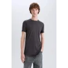 Defacto N2104 Antrasit Long Muscle Fit Bisiklet Yaka Basic Düz Kısa Kollu Tişört