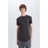 Defacto N2104 Antrasit Long Muscle Fit Bisiklet Yaka Basic Düz Kısa Kollu Tişört