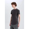 Defacto N2104 Antrasit Long Muscle Fit Bisiklet Yaka Basic Düz Kısa Kollu Tişört