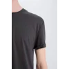 Defacto N2104 Antrasit Long Muscle Fit Bisiklet Yaka Basic Düz Kısa Kollu Tişört