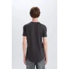 Defacto N2104 Antrasit Long Muscle Fit Bisiklet Yaka Basic Düz Kısa Kollu Tişört