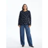 LCW Grace Lacivert Bisiklet Yaka Çiçekli Kadın Bluz