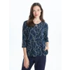 LCW Grace Lacivert Bisiklet Yaka Desenli Kadın Bluz