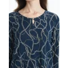 LCW Grace Lacivert Bisiklet Yaka Desenli Kadın Bluz