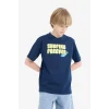 Defacto E0183 Lacivert Erkek Çocuk Bisiklet Yaka Baskılı Kısa Kollu Tişört
