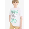 Defacto E0184 Beyaz Erkek Çocuk Bisiklet Yaka Baskılı Kısa Kollu Tişört