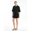 LCW Vision Siyah Standart Fit Düz Keten Karışımlı Kadın Şort Etek