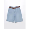 LCW Jeans Indigo Beli Kemerli Bermuda Fit Kadın Jean Şort