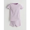 LCW baby Lila Çiçekli Kız Bebek Şortlu Pijama Takım