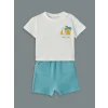 LCW baby Ekru Baskılı Erkek Bebek Tişört ve Şort 2li
