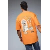 Defacto E3262 Turuncu %100 Pamuk Tom & Jerry Boxy Fit Bisiklet Yaka Sırt Baskılı Kısa Kollu Tişört