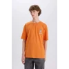 Defacto E3262 Turuncu %100 Pamuk Tom & Jerry Boxy Fit Bisiklet Yaka Sırt Baskılı Kısa Kollu Tişört