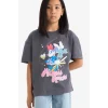 Defacto E2617 Antrasit Kız Çocuk Disney Mickey & Minnie Oversize Geniş Kalıp Bisiklet Yaka Kısa Kollu Tişört