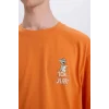 Defacto E3262 Turuncu %100 Pamuk Tom & Jerry Boxy Fit Bisiklet Yaka Sırt Baskılı Kısa Kollu Tişört