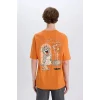 Defacto E3262 Turuncu %100 Pamuk Tom & Jerry Boxy Fit Bisiklet Yaka Sırt Baskılı Kısa Kollu Tişört