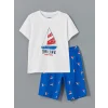 LCW Kids Beyaz Baskılı Erkek Çocuk Şortlu Pijama Takımı