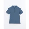 LCW Kids Mavi Polo Yaka Dokulu Erkek Çocuk Tişört