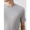 LCW Vision Gri Bisiklet Yaka Kısa Kollu Çizgili Erkek Dokulu Tişört
