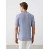 LCW Vision Mavi Bisiklet Yaka Kısa Kollu Çizgili Erkek Dokulu Tişört