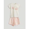LCW Kids Ekru Bisiklet Yaka Kız Çocuk Şortlu Pijama Takımı