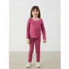 LCW Kids Pembe Bisiklet Yaka Basic Kız Çocuk Bluz ve Tayt 2li