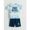 LCW Kids Beyaz Dinozor Baskılı Erkek Çocuk Şortlu Pijama Takımı