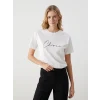 LCW Vision Ekru Bisiklet Yaka Taşlı Kadın Tişört