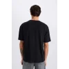 Defacto E1723 Siyah %100 Pamuk Boxy Fit Bisiklet Yaka Baskılı Kısa Kollu Tişört