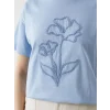 LCW Vision Mavi Bisiklet Yaka Çiçekli Kadın Tişört