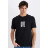 Defacto E0581 Siyah %100 Pamuk Regular Fit Bisiklet Yaka Baskılı Kısa Kollu Tişört