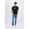 Defacto E0581 Siyah %100 Pamuk Regular Fit Bisiklet Yaka Baskılı Kısa Kollu Tişört