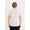 Defacto D9354 Gri %100 Pamuk Slim Fit Dar Kesim Bisiklet Yaka Baskılı Kısa Kollu Tişört