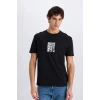 Defacto E0581 Siyah %100 Pamuk Regular Fit Bisiklet Yaka Baskılı Kısa Kollu Tişört