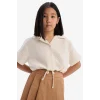 Defacto D9146 Beyaz Kız Çocuk Cropped Fit Müslin Kısa Kollu Gömlek