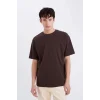 Defacto D6070 Kahve %100 Pamuk Boxy Fit Bisiklet Yaka Basic Düz Kısa Kollu Tişört