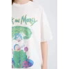 Defacto D9116 Beyaz Coool Rick and Morty Oversize Geniş Kalıp Bisiklet Yaka Baskılı Kısa Kollu Tişört