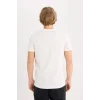 Defacto D5572 Ekru %100 Pamuk Slim Fit Dar Kesim Bisiklet Yaka Baskılı Kısa Kollu Tişört