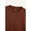 Defacto D6070 Kahve %100 Pamuk Boxy Fit Bisiklet Yaka Basic Düz Kısa Kollu Tişört