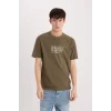 Defacto D6204 Haki %100 Pamuk Regular Fit Bisiklet Yaka Baskılı Kısa Kollu Tişört