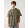 XSIDE Haki Bisiklet Yaka Kısa Kollu Baskılı Penye Erkek Tişört